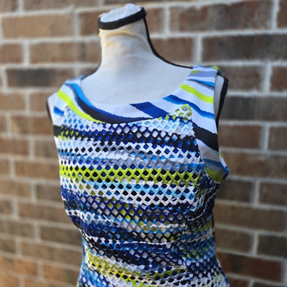 Frank Lyman Design Blue and Yellow Striped Midi Dress - Picture 2 of 11